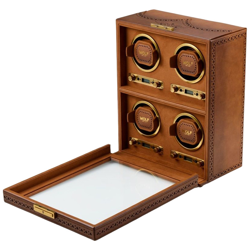 Wolf Brogue 4-Piece watch winder — Burnished Brown