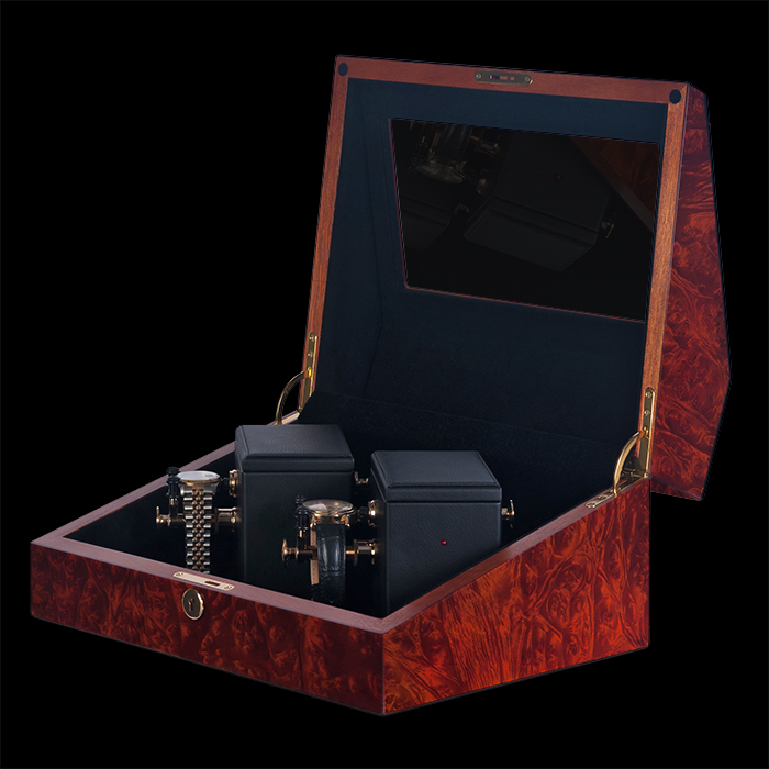 Orbita Orbita Sempre 2 Burlwood and Black Leather — 2-Piece watch winder
